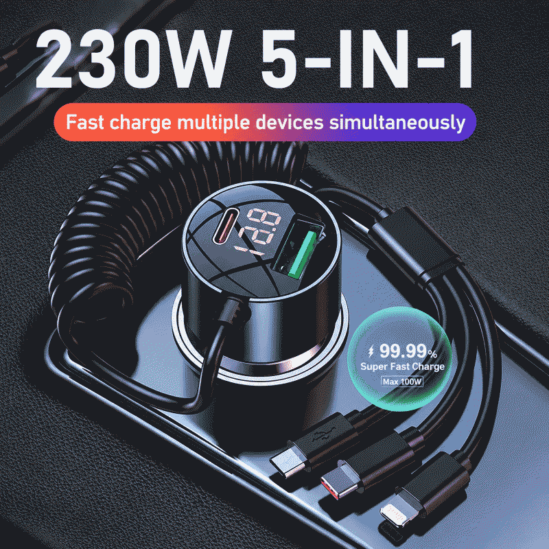 One-to-three super fast charging car charger, mobile phone cigarette lighter adapter plug, car charger, car usb interface
