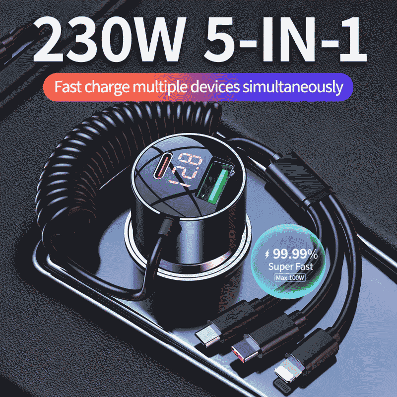 One-to-three super fast charging car charger, mobile phone cigarette lighter adapter plug, car charger, car usb interface