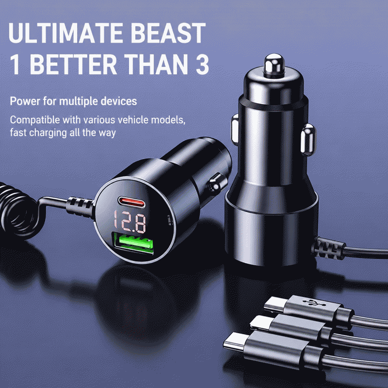 One-to-three super fast charging car charger, mobile phone cigarette lighter adapter plug, car charger, car usb interface