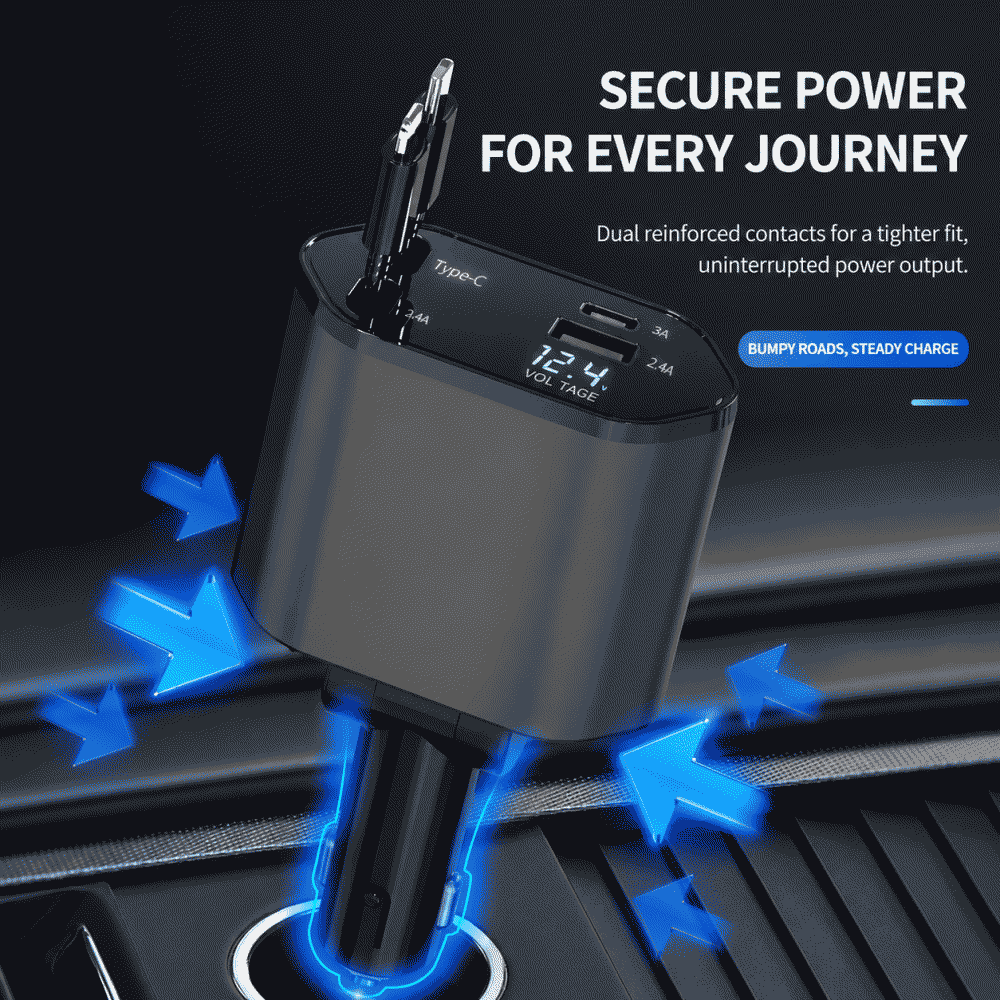 120W car charger, super fast charging, retractable, one-to-four flash charging, cigarette lighter, car compatible with iPhone 15 and Huawei