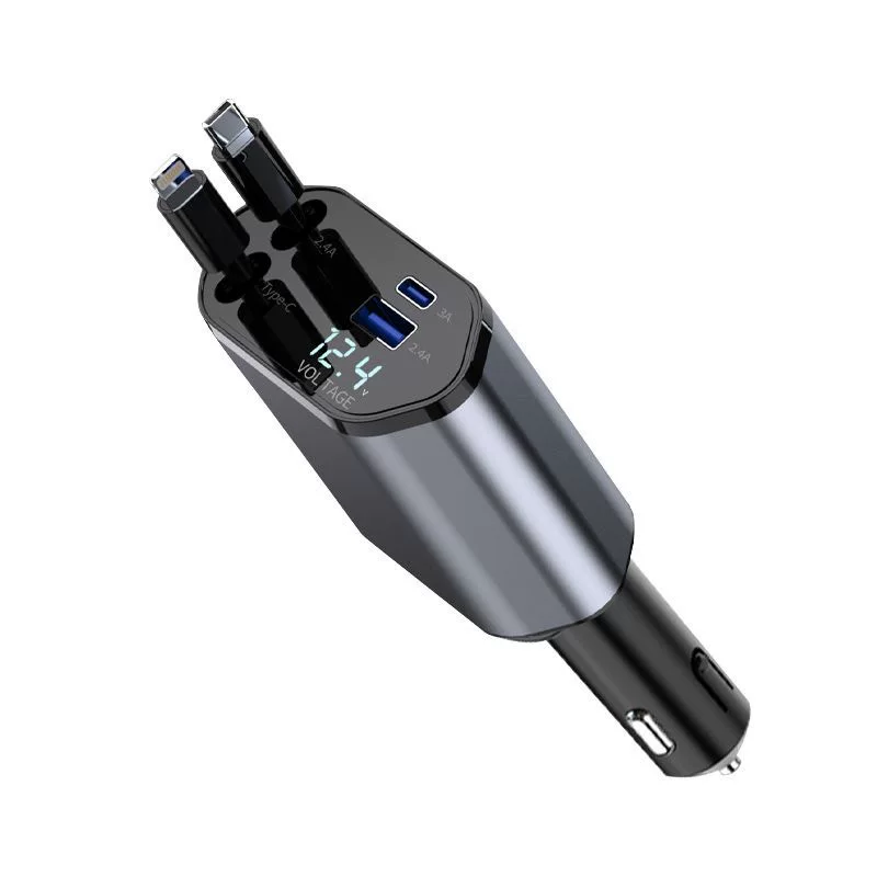 120W car charger, super fast charging, retractable, one-to-four flash charging, cigarette lighter, car compatible with iPhone 15 and Huawei