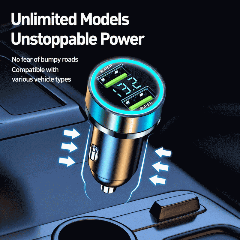 Car charger, super fast charging head, dual flash charging, 120W ultra-fast charging, digital display voltage measurement mobile phone charger