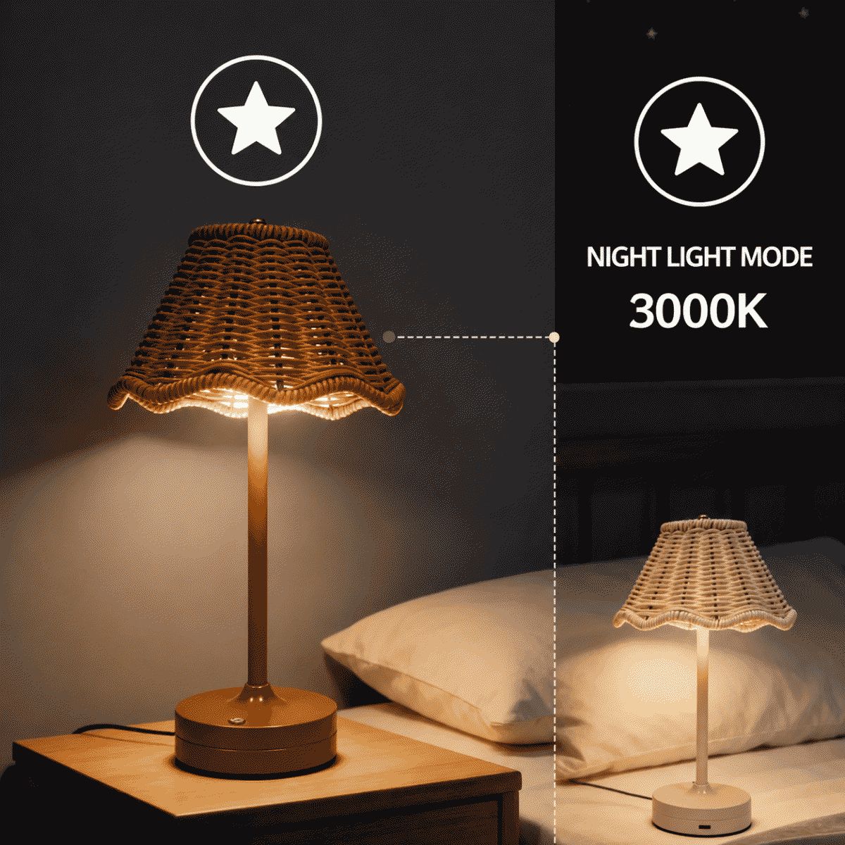 LED charging table lamp, vintage rattan weave, atmosphere night light, outdoor camping, bar, restaurant, living room, bedroom, table lamp