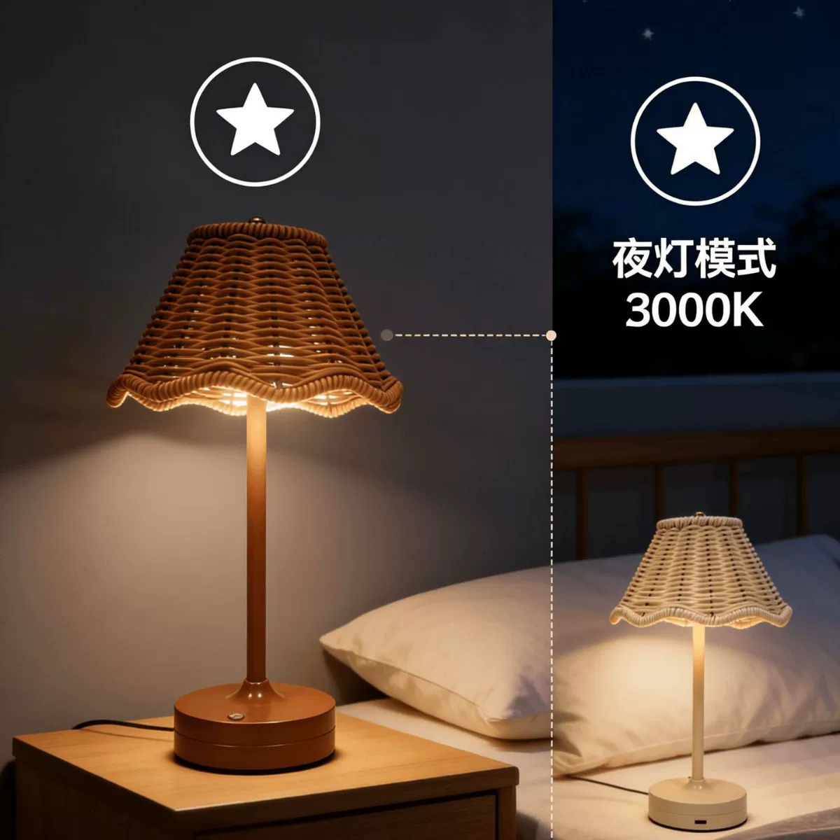 Cross-border LED charging table lamp, retro rattan woven atmosphere night light, outdoor camping, bar, restaurant, living room, bedroom table lamp
