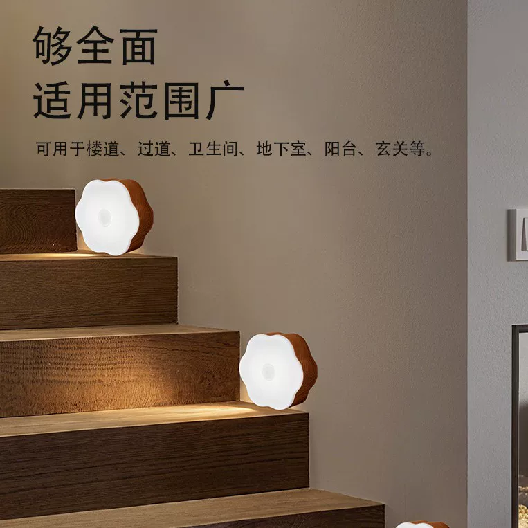 New cross-border LED smart night light, powered by dry batteries, push-touch night light, wood grain home decoration
