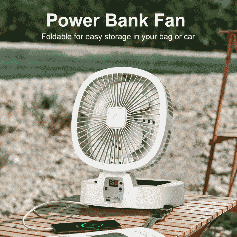 Solar-powered outdoor fan, portable camping solar fan with strong wind, charging and folding capabilities