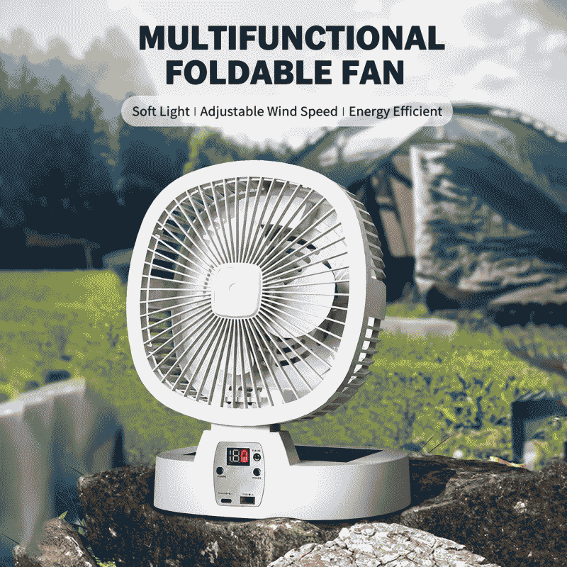 Solar-powered outdoor fan, portable camping solar fan with strong wind, charging and folding capabilities