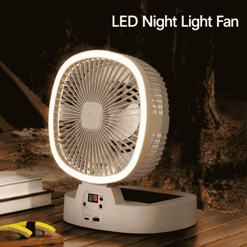 Solar-powered outdoor fan, portable camping solar fan with strong wind, charging and folding capabilities
