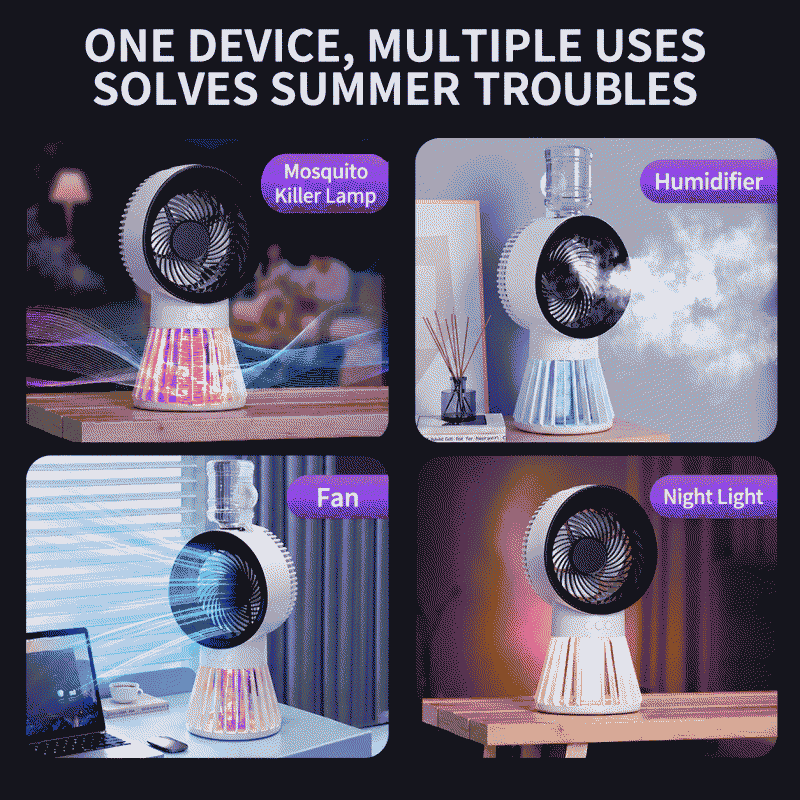 New desktop portable cooling, mosquito-killing, lighting, humidifying 4-in-1 outdoor camping mosquito-killing and humidifying fan