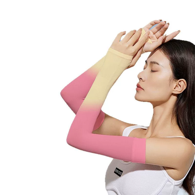 Summer outdoor sun protection ice sleeve gradient color arm guard ice silk sleeve, breathable and UV-resistant thumb style, in stock for wholesale