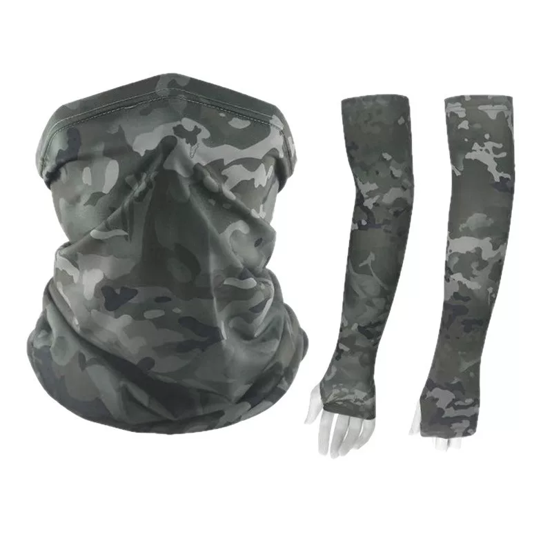 Camouflage ice silk mask, sun protection, ice sleeve, neck scarf, windproof and dust-proof combination sleeve, tactical neck protection, cycling mask