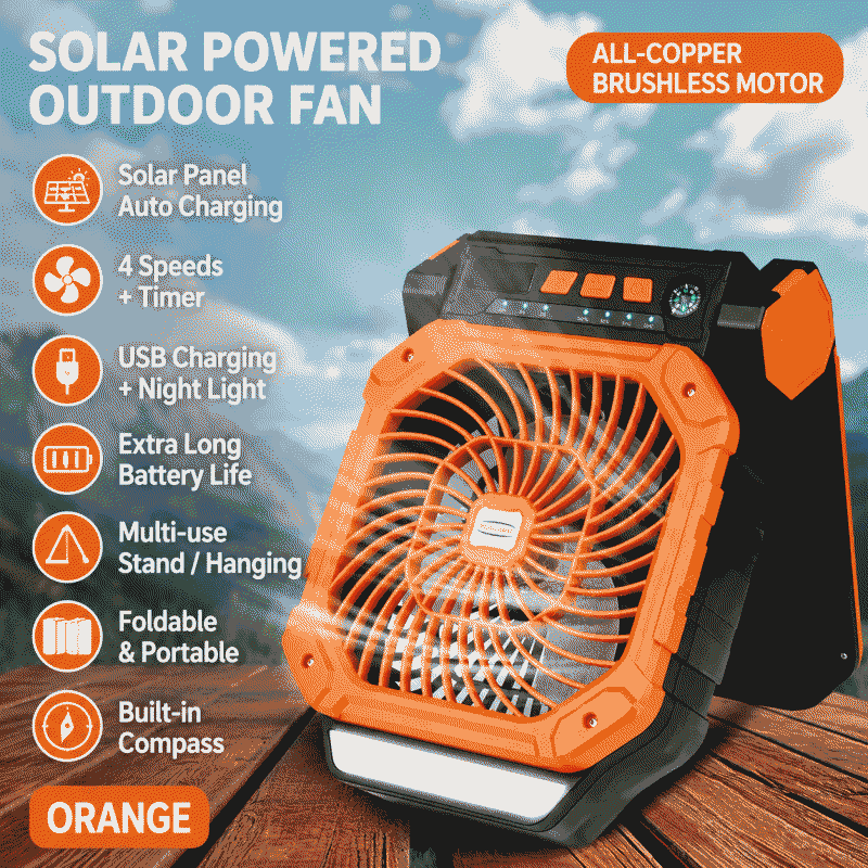 Solar outdoor fan camping usb charging high wind power portable cooling timing fishing camping tent fan