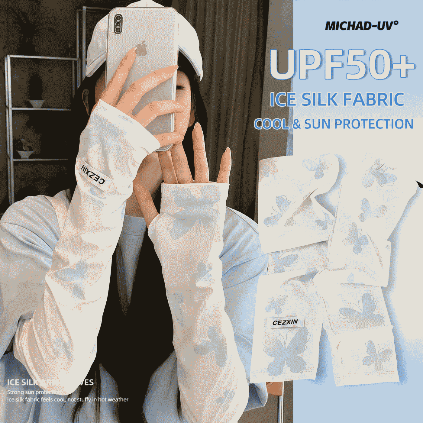 2026 New Butterfly Sun Protection Sleeve, ice Silk sleeve, UV protection, outdoor cycling and driving sleeve, sunshade ice sleeve