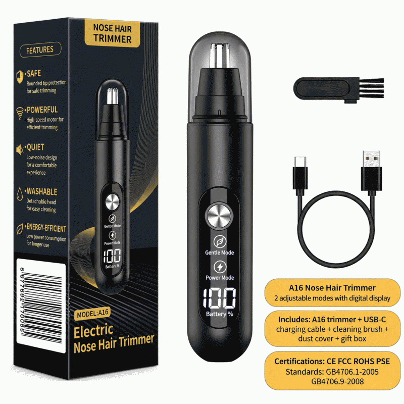 Electric nose hair trimmer for men, dual-mode nose hair trimmer, large screen digital display, A16