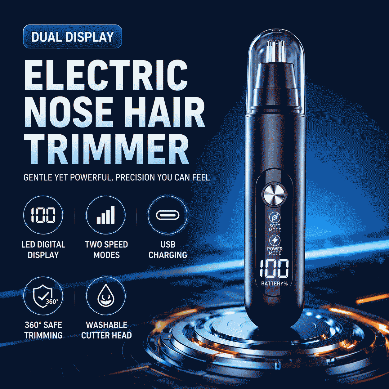 Electric nose hair trimmer for men, dual-mode nose hair trimmer, large screen digital display, A16