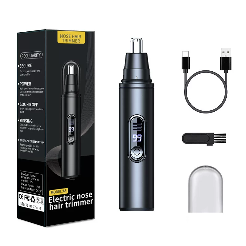 Cross-border new product: LED digital display nasal hair trimmer, electric men's nasal hair trimmer, nasal hair scraper type-c