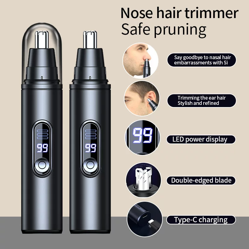 Cross-border new product: LED digital display nasal hair trimmer, electric men's nasal hair trimmer, nasal hair scraper type-c