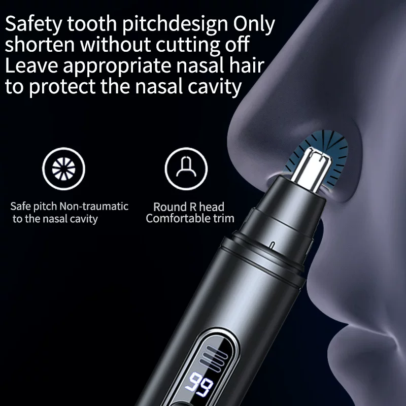Cross-border new product: LED digital display nasal hair trimmer, electric men's nasal hair trimmer, nasal hair scraper type-c