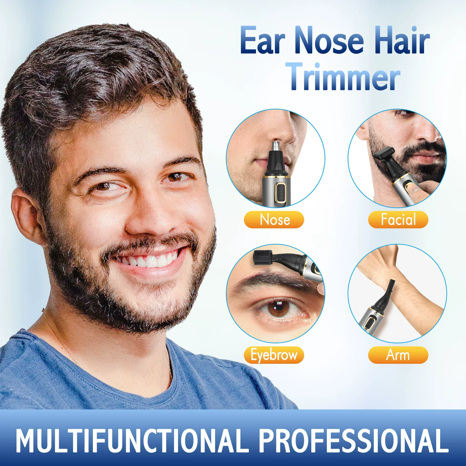 Cross-border three-in-one electric nasal hair trimmer, men's charging nasal hair cutter, nasal hair cleaning and trimming device