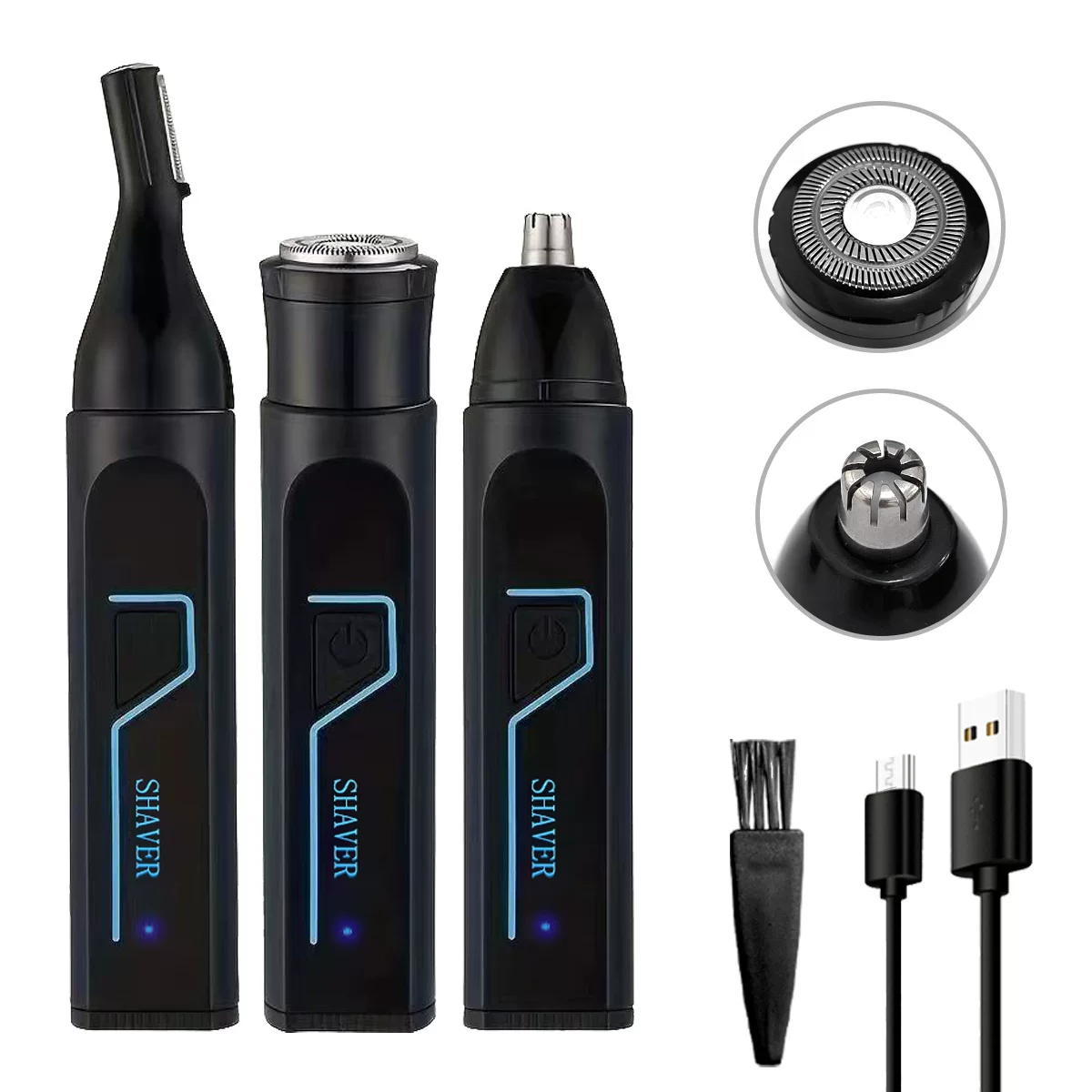 Cross-border new product: Three-in-one electric nasal hair trimmer, men's nasal hair remover, men's multi-functional nasal hair trimming device