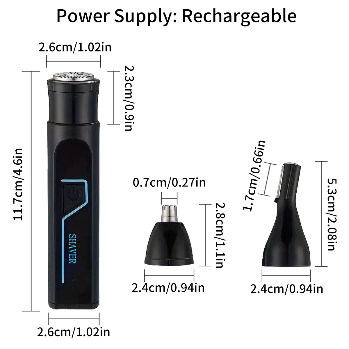 Cross-border new product: Three-in-one electric nasal hair trimmer, men's nasal hair remover, men's multi-functional nasal hair trimming device