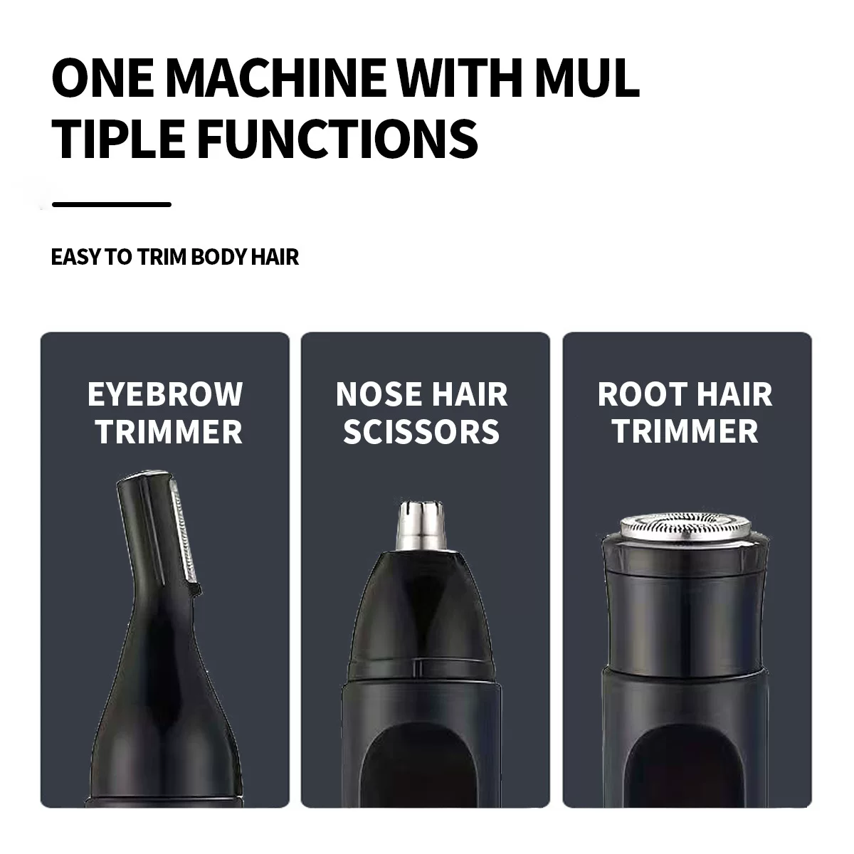 Cross-border new product: Three-in-one electric nasal hair trimmer, men's nasal hair remover, men's multi-functional nasal hair trimming device