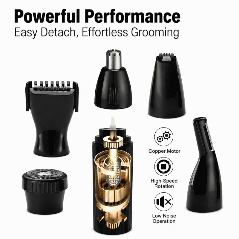 Multi-functional 5-in-1 electric rechargeable nose hair trimmer and shaver for men, set for removing and trimming nose hair