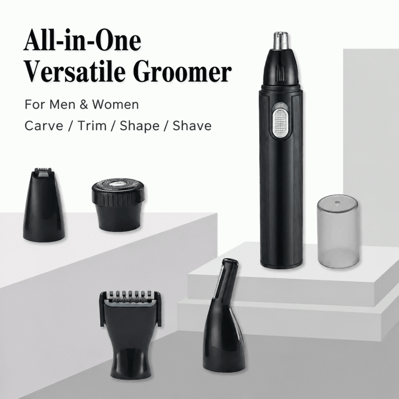 Multi-functional 5-in-1 electric rechargeable nose hair trimmer and shaver for men, set for removing and trimming nose hair
