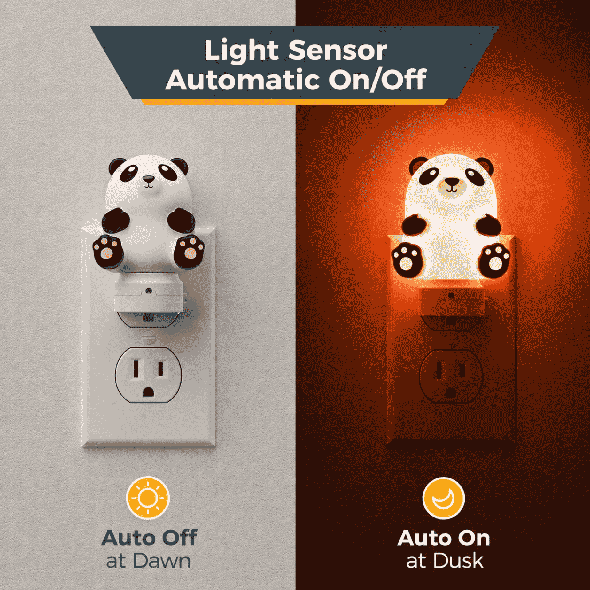 RGB color light night light GY101 plug-in creative small panda vinyl children's bedroom bedside light control sensor light
