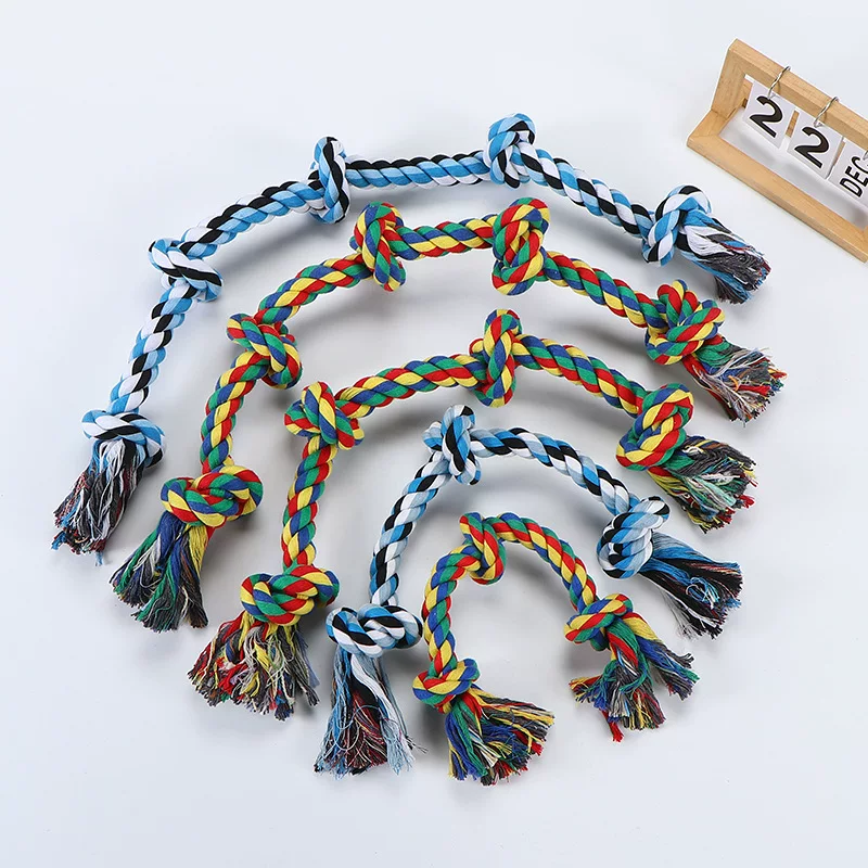 Wholesale of cross-border dog teething and biting cotton rope toys, small, medium and large dog entertainment and interactive tug-of-war pet dog biting rope