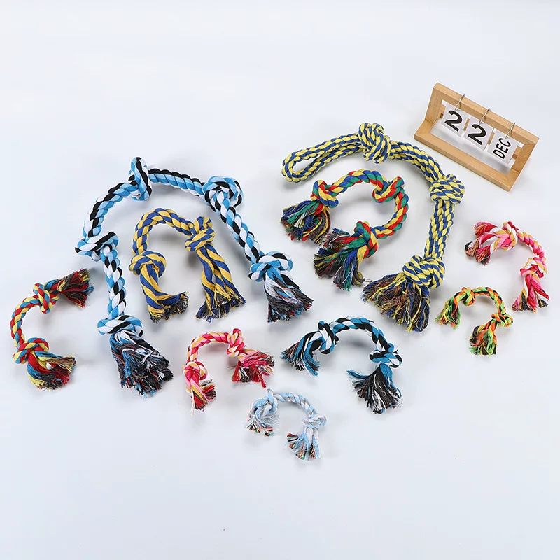 Wholesale of cross-border dog teething and biting cotton rope toys, small, medium and large dog entertainment and interactive tug-of-war pet dog biting rope