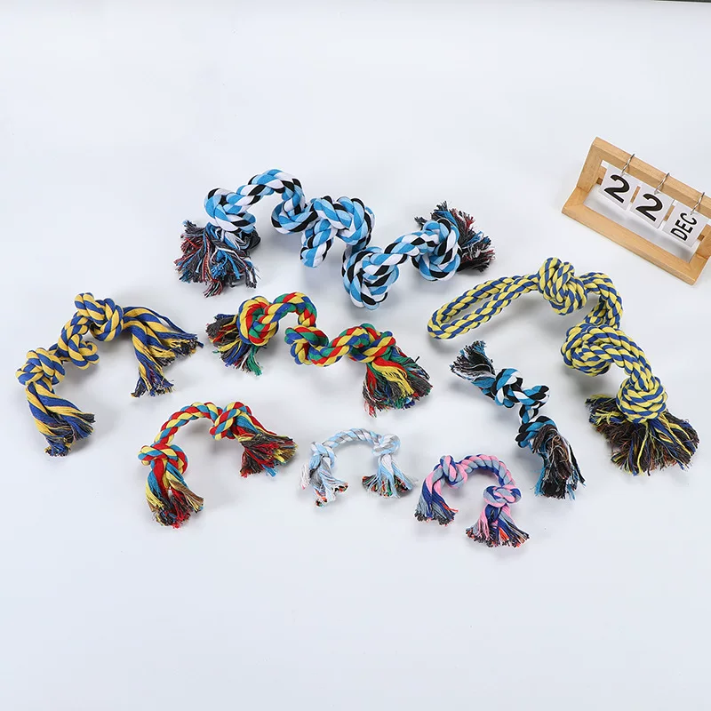 Wholesale of cross-border dog teething and biting cotton rope toys, small, medium and large dog entertainment and interactive tug-of-war pet dog biting rope