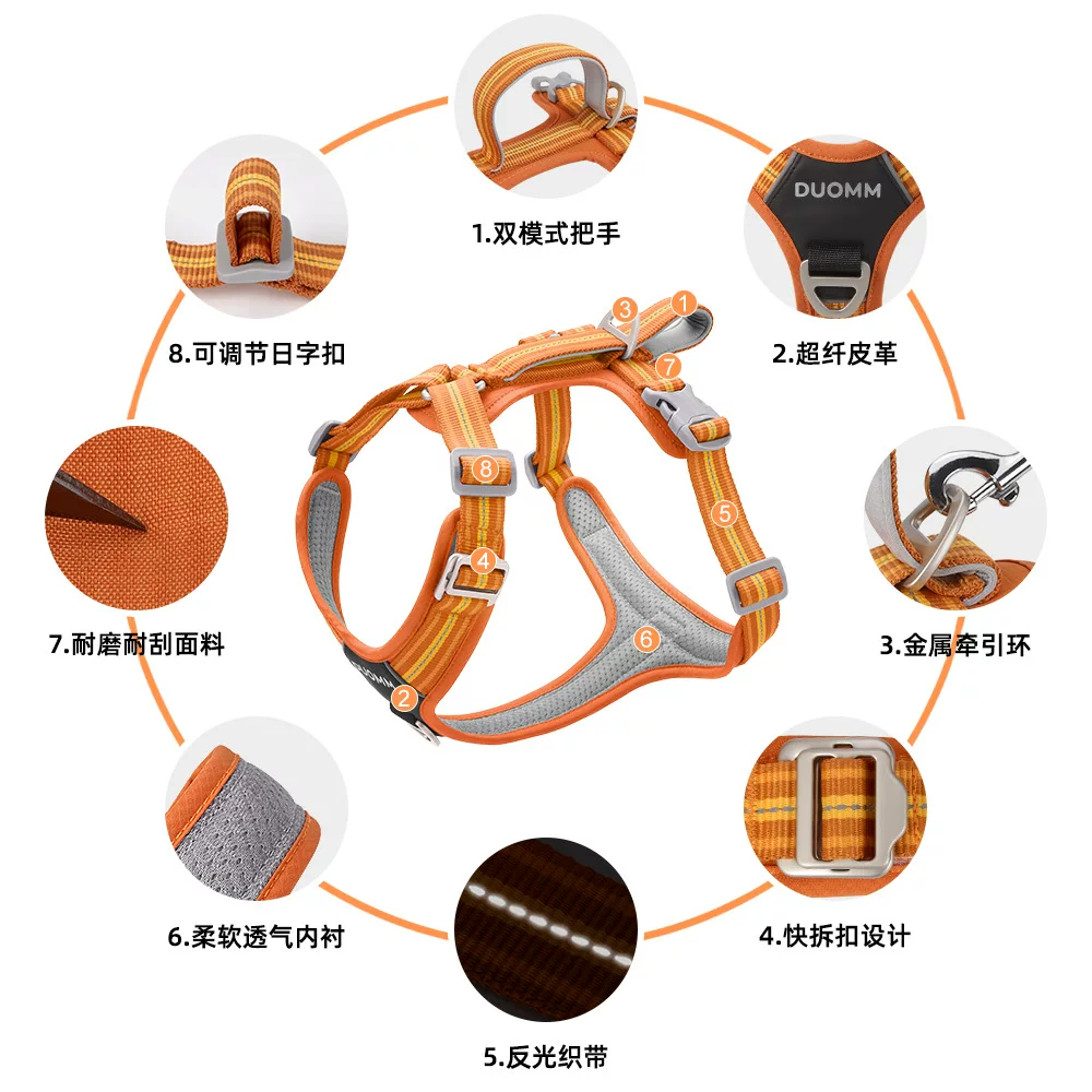 Cross-border dog leashes, explosion-proof pet chest and back straps, outdoor reflective and wear-resistant duplex dog straps, large dog chest and back straps