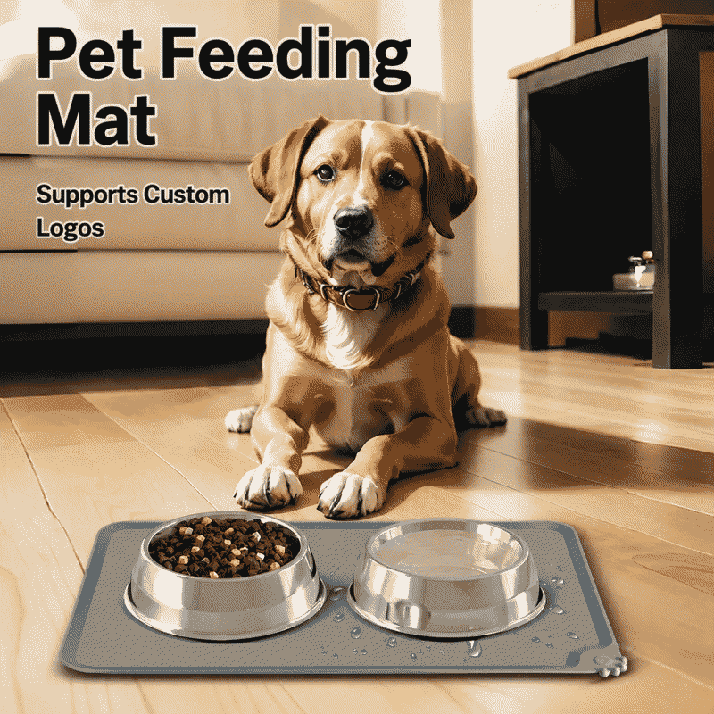 Food-grade silicone pet feeding mat, spill-proof, water-resistant, slip-resistant, multiple specifications for cats and dogs