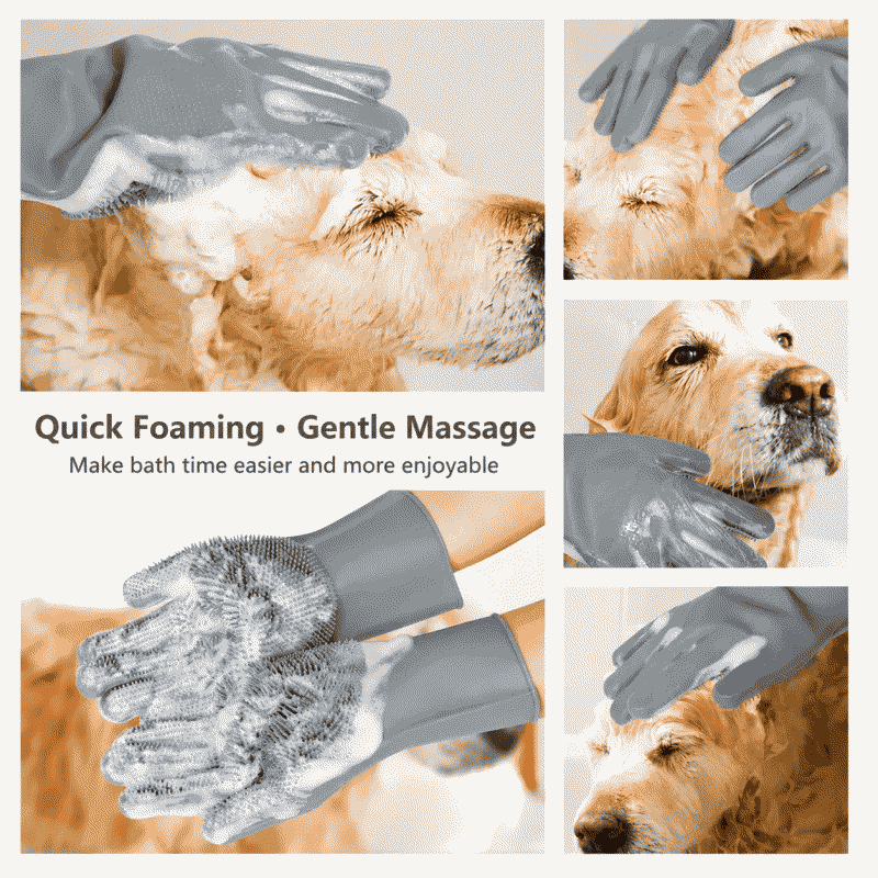 Pet bathing gloves, dog grooming tool, bathing brush, teddy bear, plastic, anti-scratch, silicone