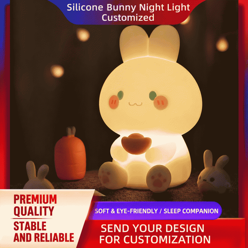 Best-selling silicone patting lamp, smart bedside children's patting lamp, rabbit-shaped charging silicone nightlight, customized