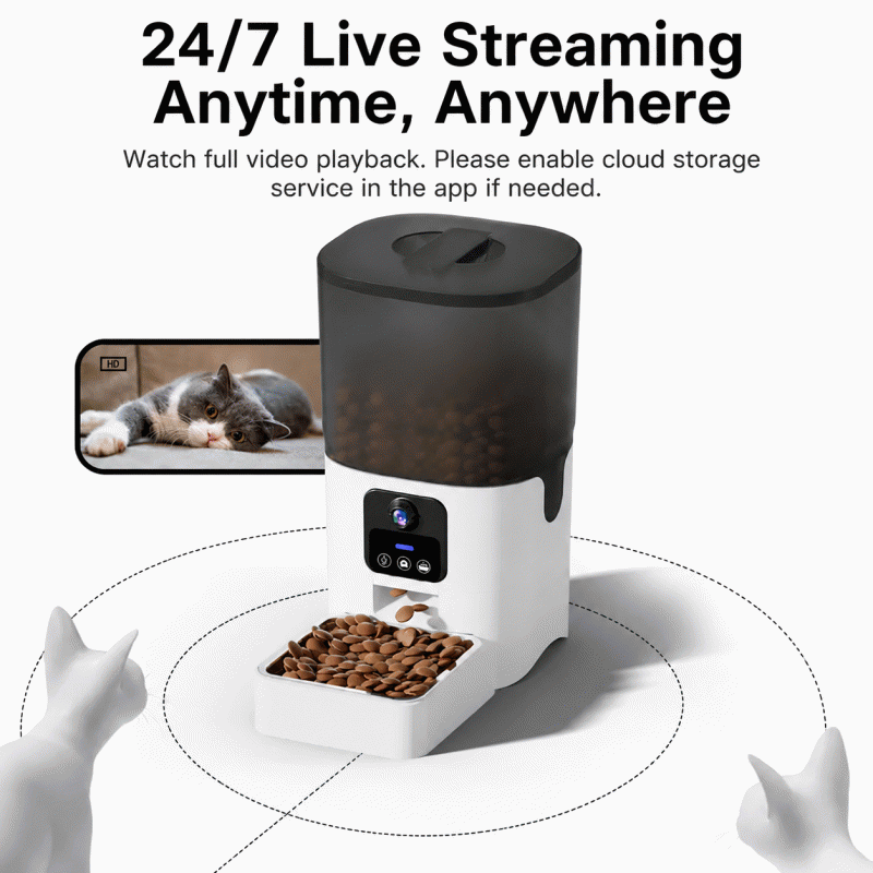 Pet intelligent feeder, wifi fully automatic cat and dog food timed and quantified feeding machine, remote video feeding device