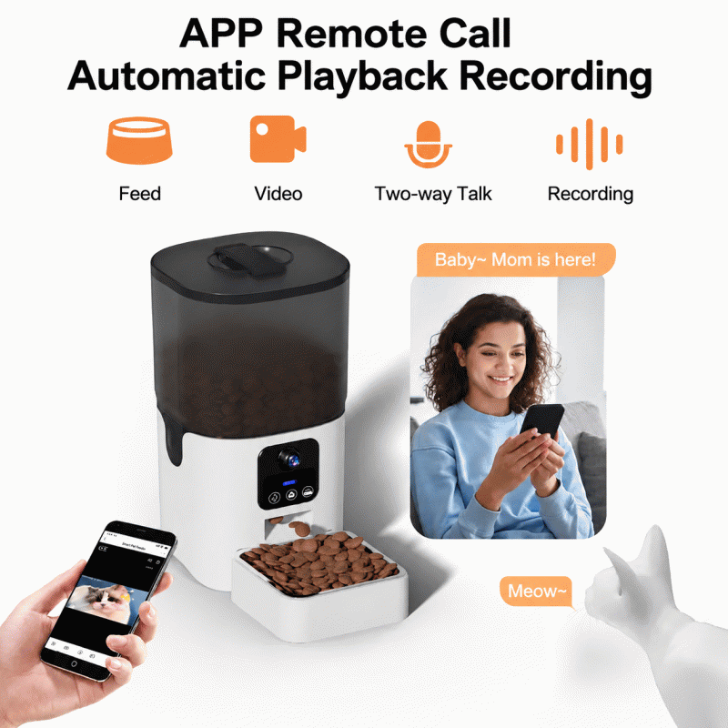 Pet intelligent feeder, wifi fully automatic cat and dog food timed and quantified feeding machine, remote video feeding device