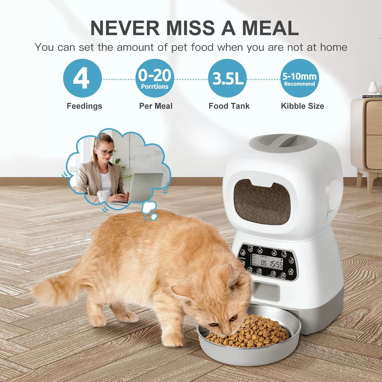 跨境爆款3.5L精灵宠物智能喂食器wifi自动定时远程定量喂食器