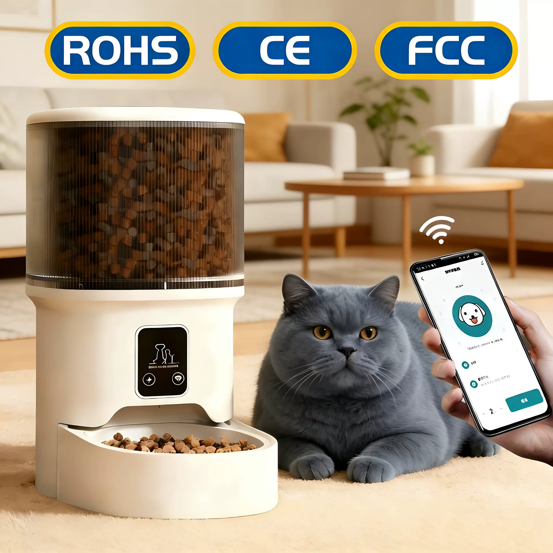 Cat pet intelligent timed and quantified feeding device, cat food feeder, large-capacity pet intelligent automatic feeder