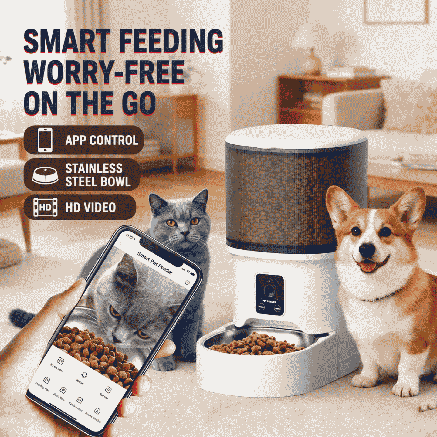 Cat pet intelligent timed and quantified feeding device, cat food feeder, large-capacity pet intelligent automatic feeder
