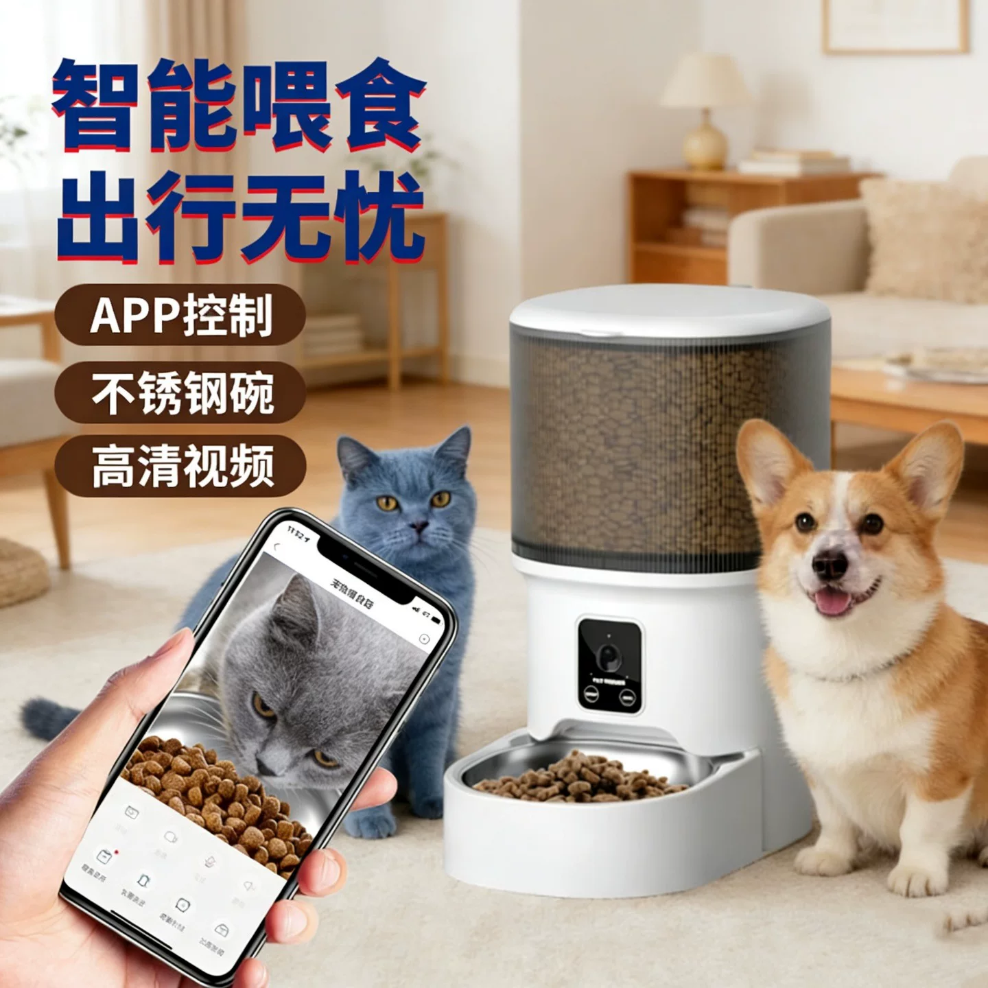 Cat pet intelligent timed and quantified feeding device, cat food feeder, large-capacity pet intelligent automatic feeder