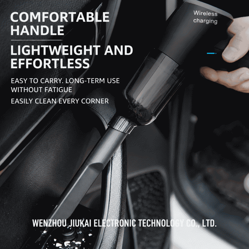 Portable wireless, small handheld vacuum cleaner for car use, with USB charging and brush attachment
