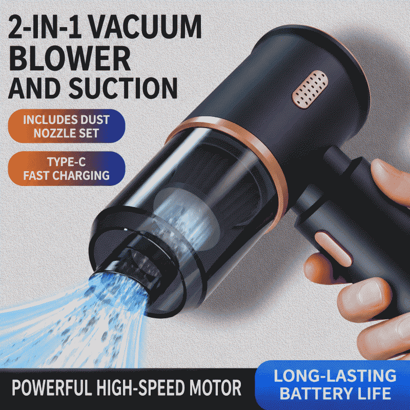 Blowing and suction integrated car vacuum cleaner, mini dust collector for both home and car use, high suction power wireless handheld portable vacuum cleaner