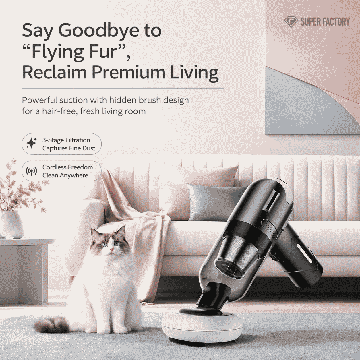 Car vacuum cleaner, wireless brushless, high-power, two-speed adjustable, suction and blowing integrated, portable handheld mini for both home and car use