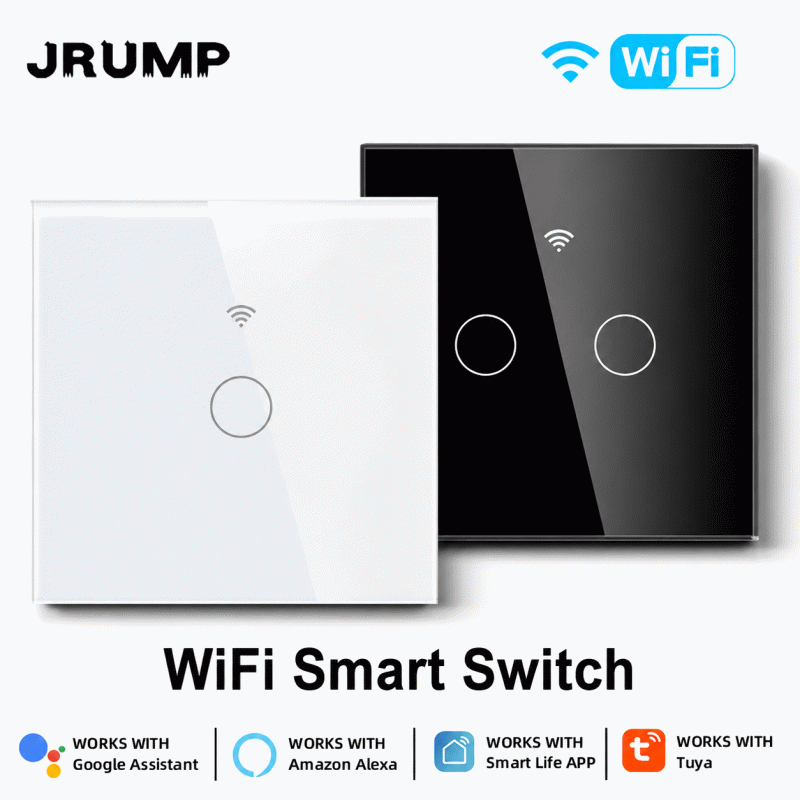 WiFi European standard touch switch, graffiti smart tempered glass panel, Alexa voice control, timing setting