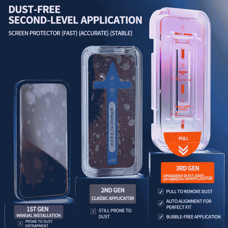 Second-generation vacuum forming instant application 16promax tempered film for iPhone15pro, dust-free compartment for iPhone 17 film application