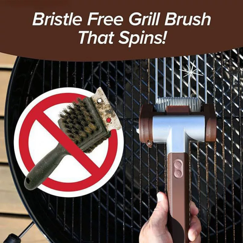 Bristle-Free Spinning Grill Brush - Brushless rotating grill brush