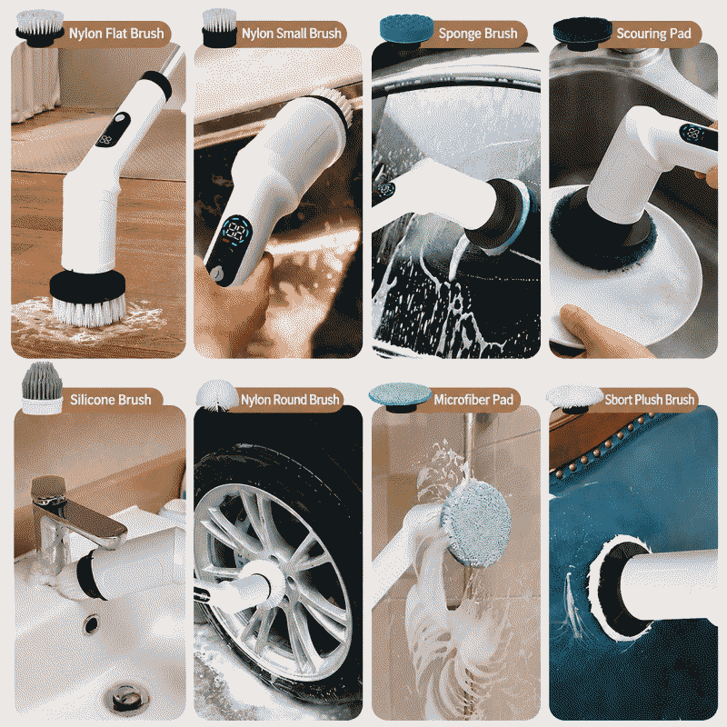 Digital display electric cleaning brush, 9-in-1 multi-functional household handheld wireless cleaning brush, retractable, suitable for both long and short use