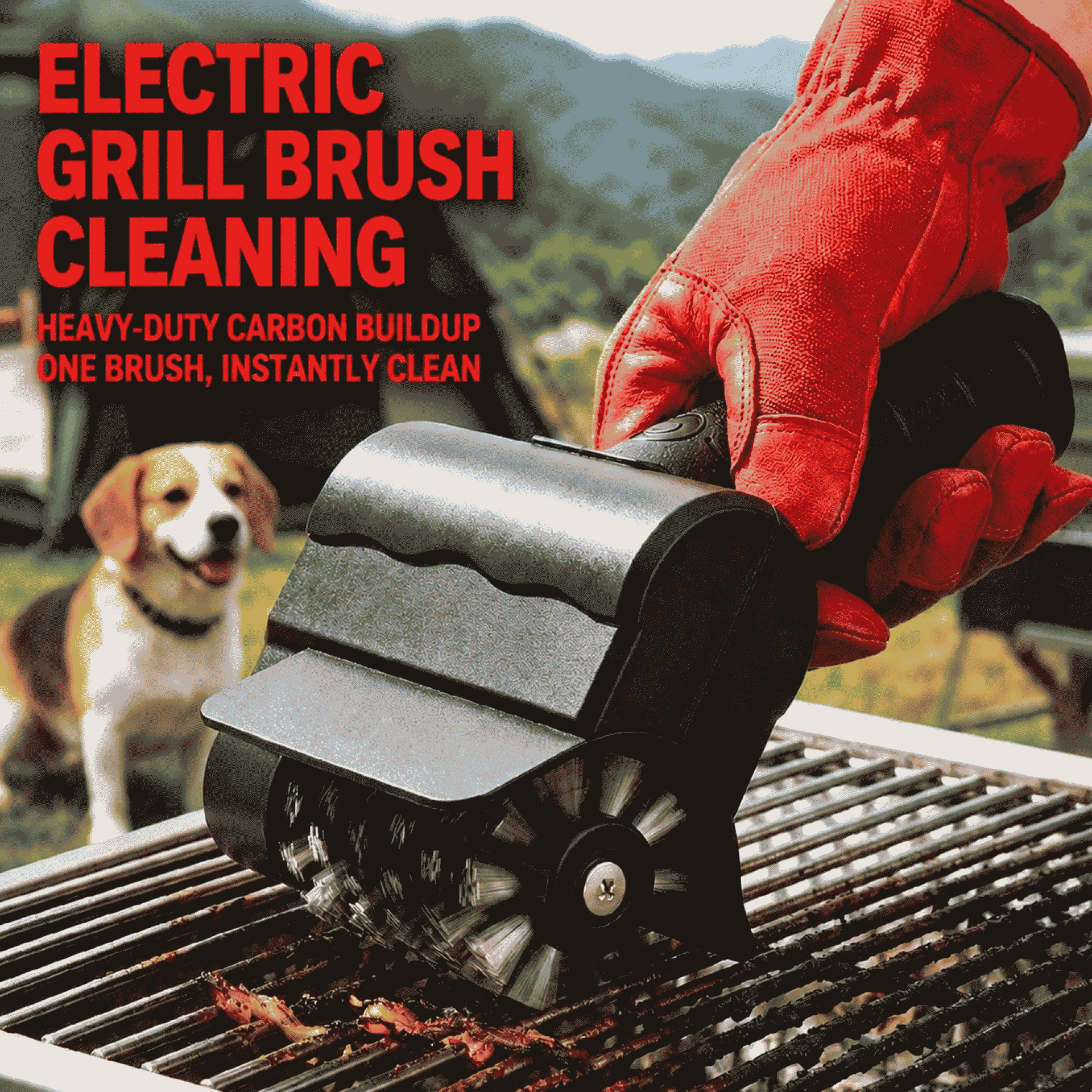 New steel wire electric barbecue brush cleaning brush, portable outdoor camping barbecue grill, handheld electric roller brush